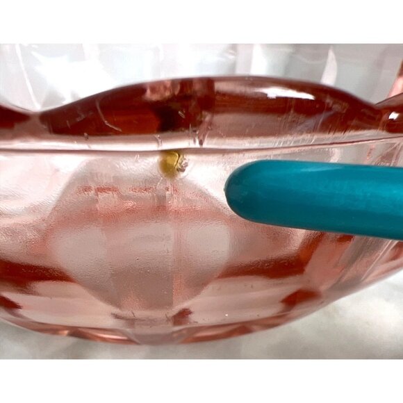 Vintage Jeanette Glass Co Bowl Cube Pink Depression Glass Scalloped Edge Collect - Picture 4 of 8